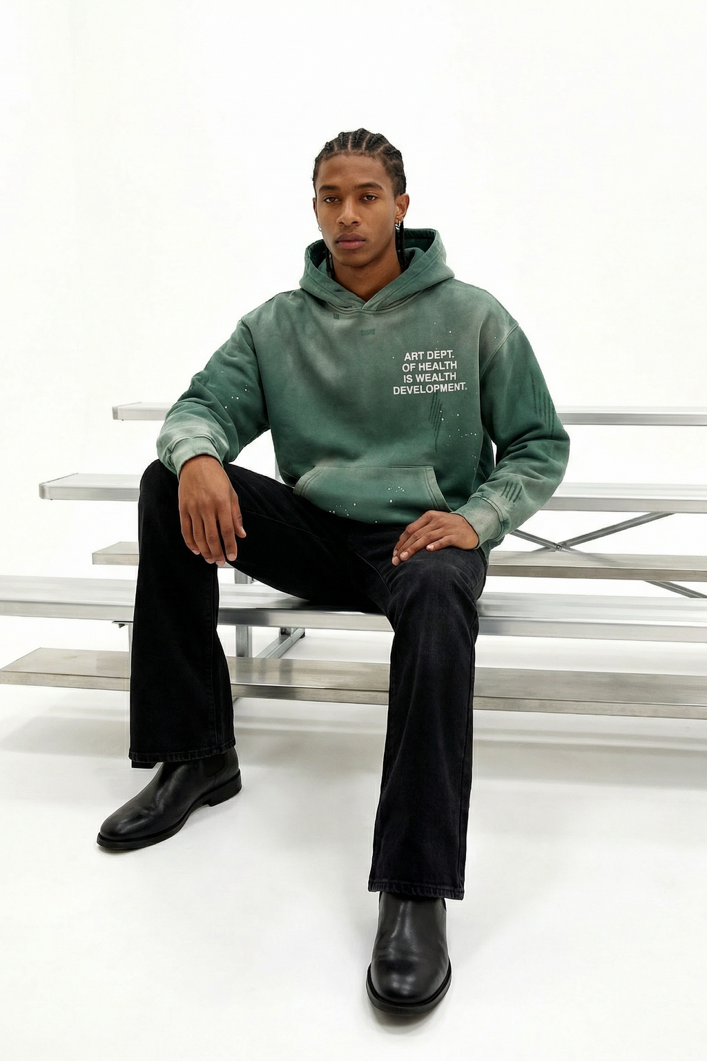 Health is Wealth Distressed Hoodie in Green