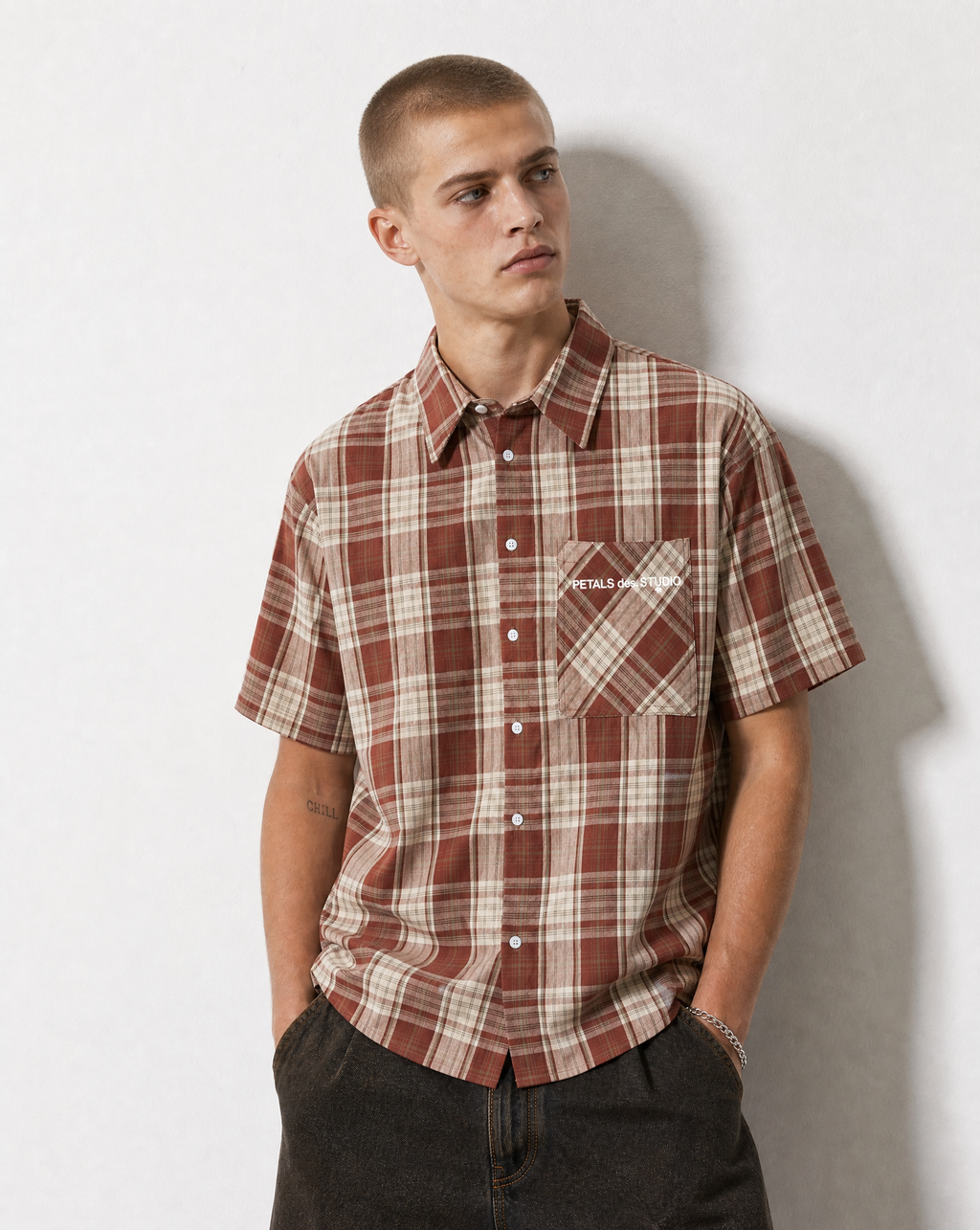 PDS Chex Boxy Button Up in Red/Cream