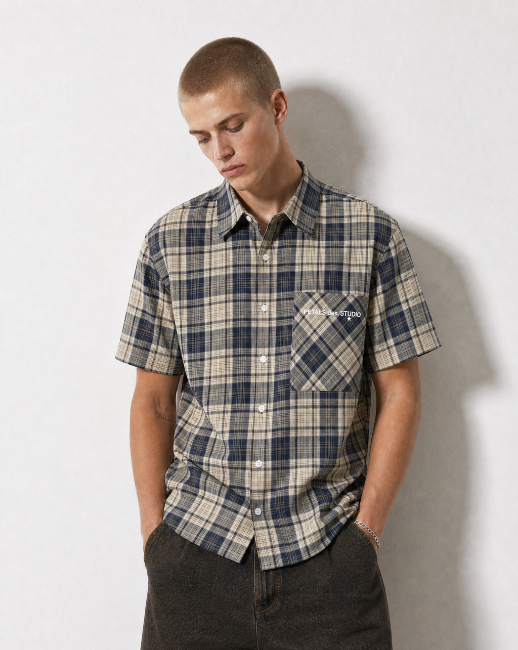 PDS Chex Boxy Button Up in Blue/Cream