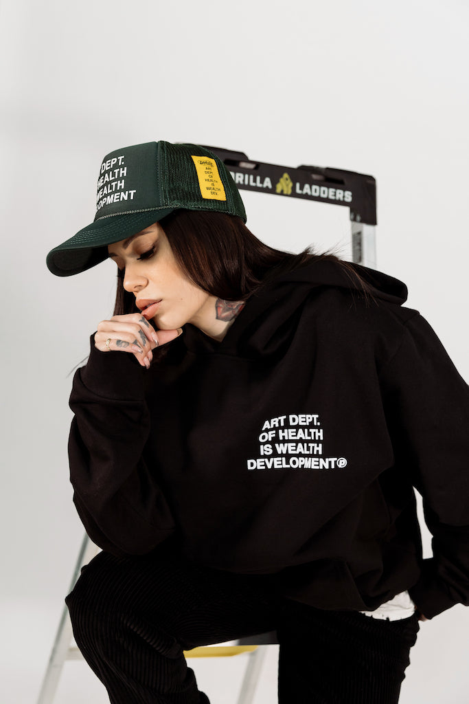 Health is Wealth Trucker Hat in Forest Green